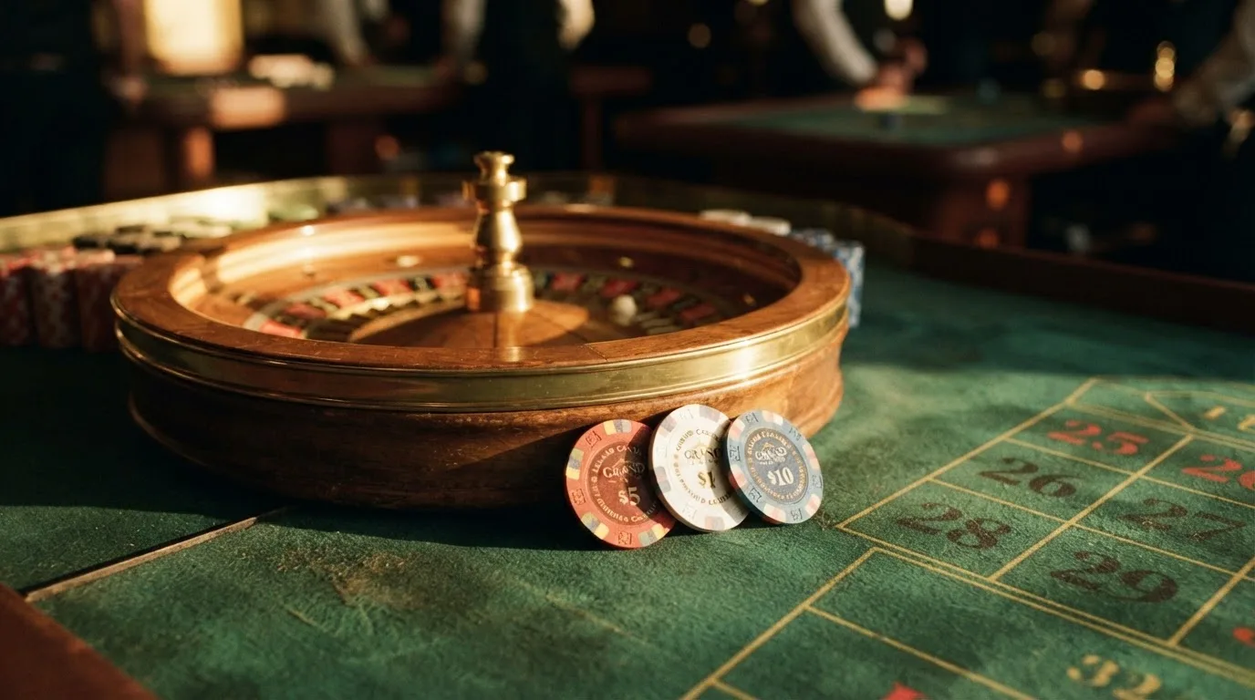 Kotač ruleta i žetoni na zelenom suknu pod toplim večernjim svjetlom — casina za iphone u hrvatskoj