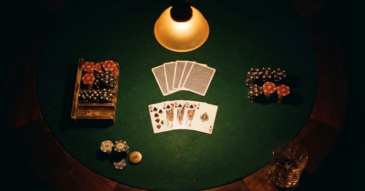 Osvijetljen stol za igru s kartama, snimljen odozgo — casino aparati u hrvatskoj