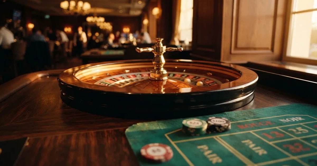 Kotač ruleta i žetoni na zelenom suknu pod toplim večernjim svjetlom — casino lutrija u hrvatskoj