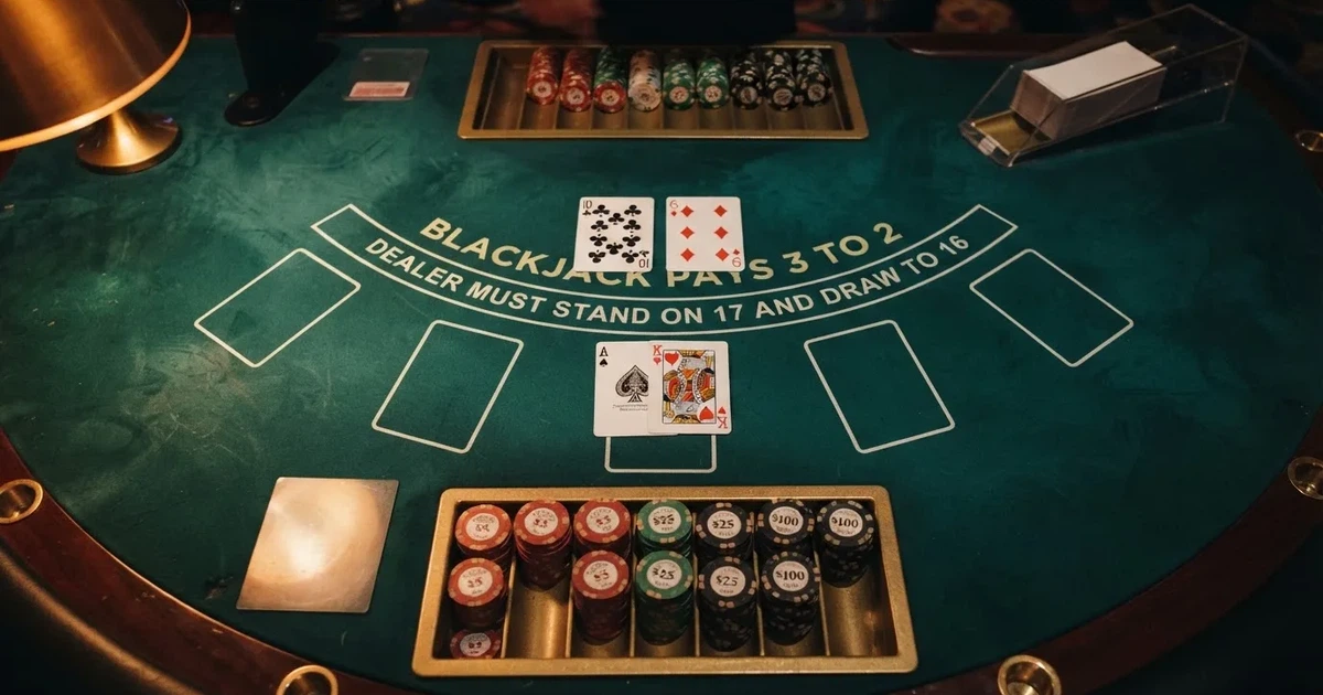 Osvijetljen stol za igru s kartama, snimljen odozgo — igrati blackjack u hrvatskoj