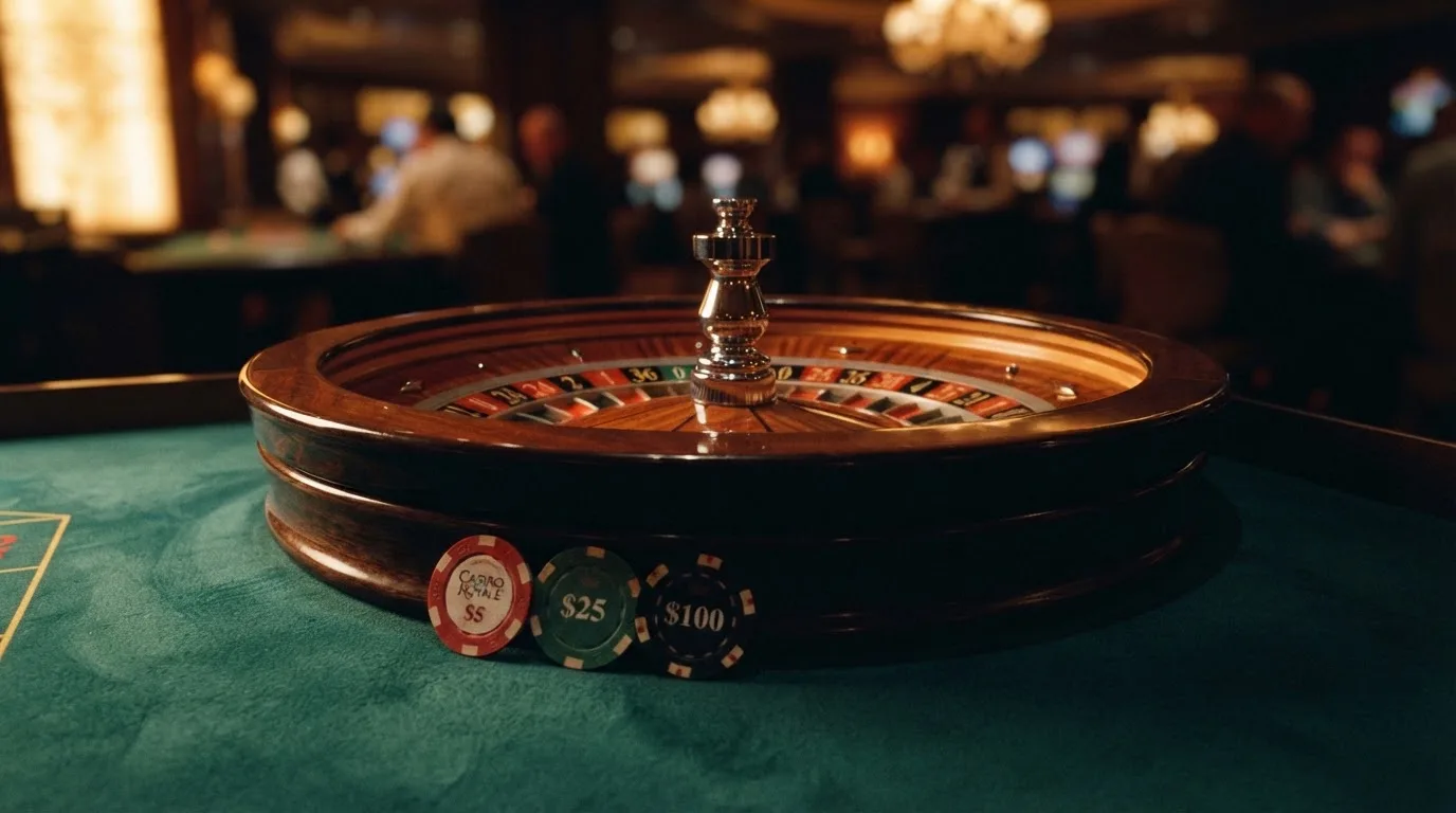 Kotač ruleta i žetoni na zelenom suknu pod toplim večernjim svjetlom — igrati blackjack u hrvatskoj